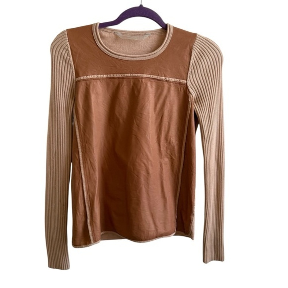 Reed Krakoff Tan and Brown Crew Neck Sweater cashmere merino wool blend